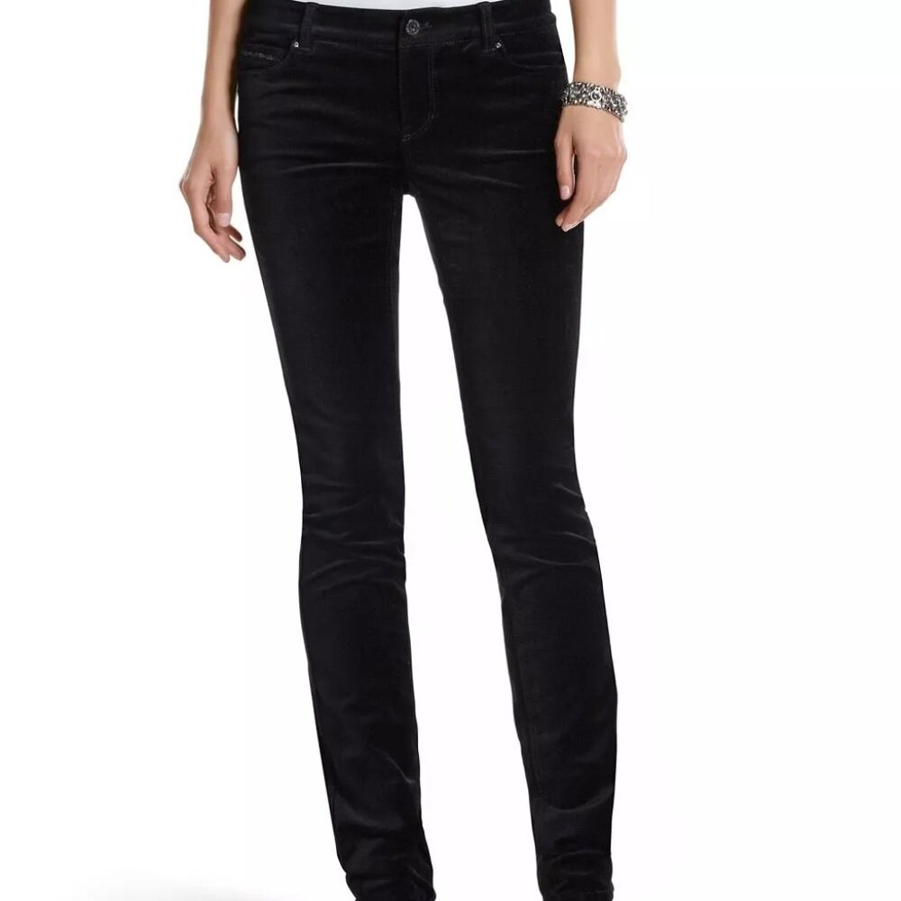 THE MOD (SLIM) NOIR SPARKLE VELVET PANT White House Black Market Size 0 Regular